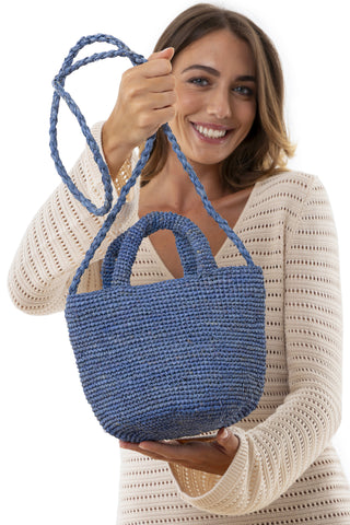 BORSA RAFIA SECCHIELLO CON MANICI E TRACOLLA