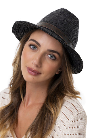 RAFIA COWBOY CROCHET & LEATHER HAT