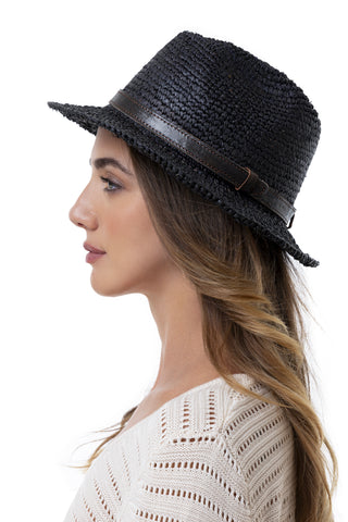 RAFIA COWBOY CROCHET & LEATHER HAT