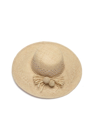 RAFIA POMPON CROCHET HAT