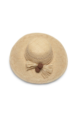 RAFIA POMPON CROCHET HAT