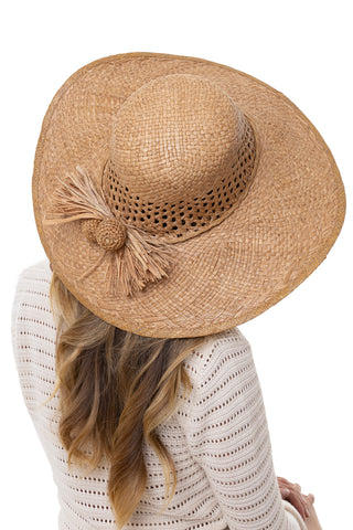 RAFIA POMPON CROCHET HAT