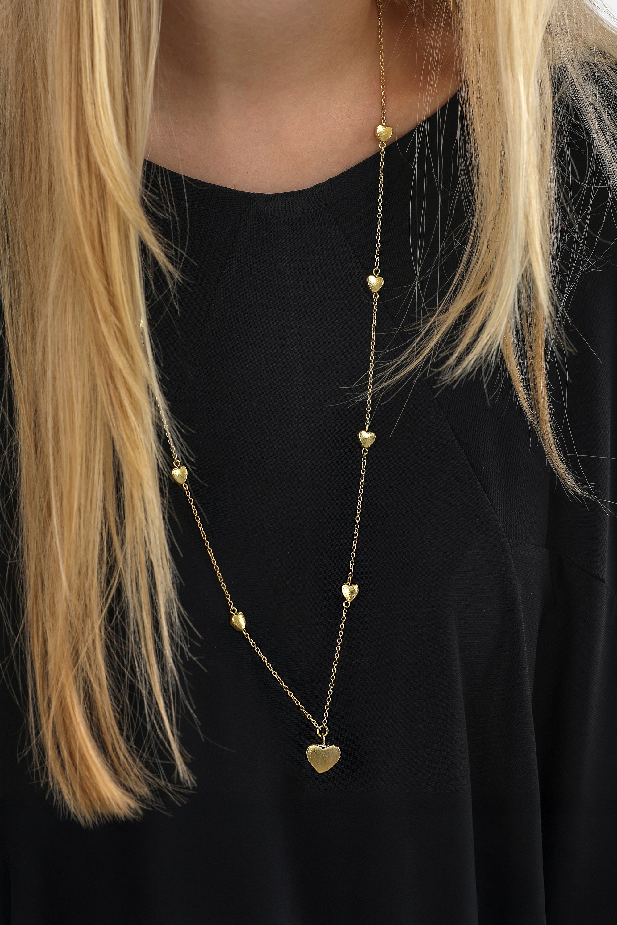 Collana Lunga Boho Con Ciondolo Cuore Cavo – Oro, Catena Girocollo 60 Cm, Minimalista, Regalo Per Donna E Ragazza