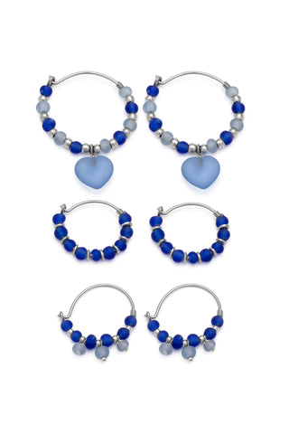 TRIS ORECCHINI CERCHI MIX BLU