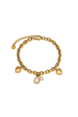 HEARTS AND PINK STONE BRACELET