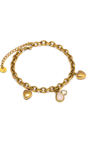 HEARTS AND PINK STONE BRACELET