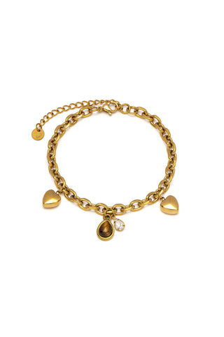 HEARTS AND BROWN STONE BRACELET