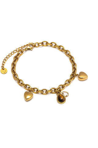 HEARTS AND BROWN STONE BRACELET