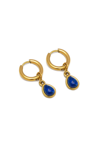 BLUE STONE HOOP EARRINGS