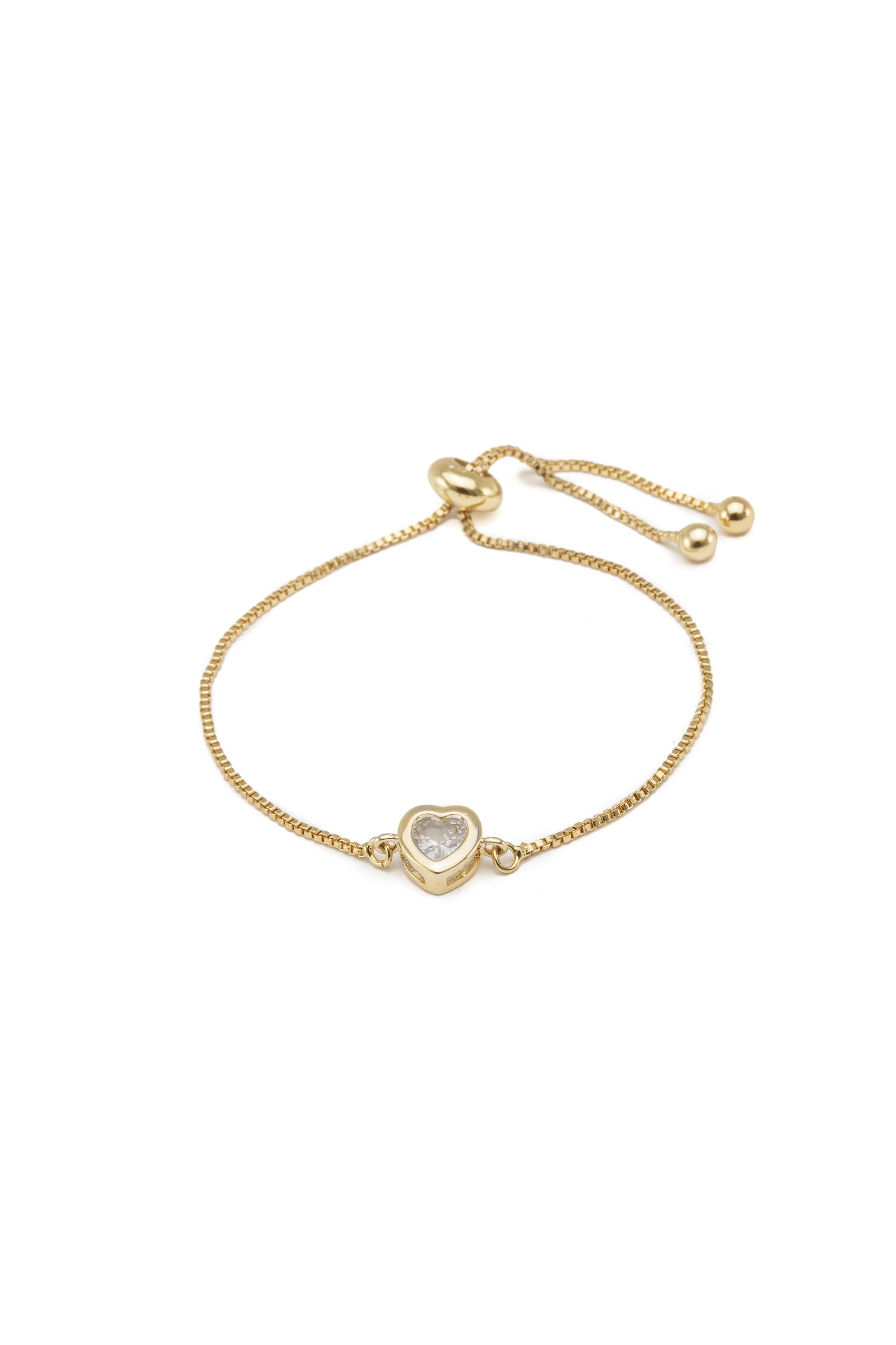 Bracciale Donna Con Cuore Piatto Scorrevole – Argento 925 Placcato Oro 24kt, Catena Regolabile 22cm