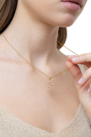 CHARM PIANETA CON AGATA ROSA E ZIRCONI