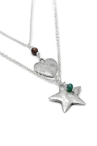 COLLANA 2 CATENE CUORE/STELLA/MINI PIETRE
