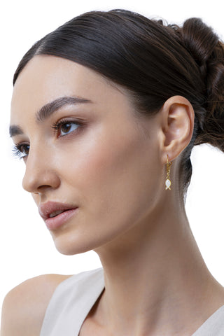 ORECCHINI CERCHI PESCIOLINO BIANCO