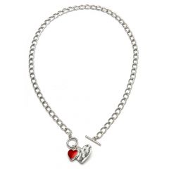 CHAIN NECKLACE T-BAR POLISHED RED HEART